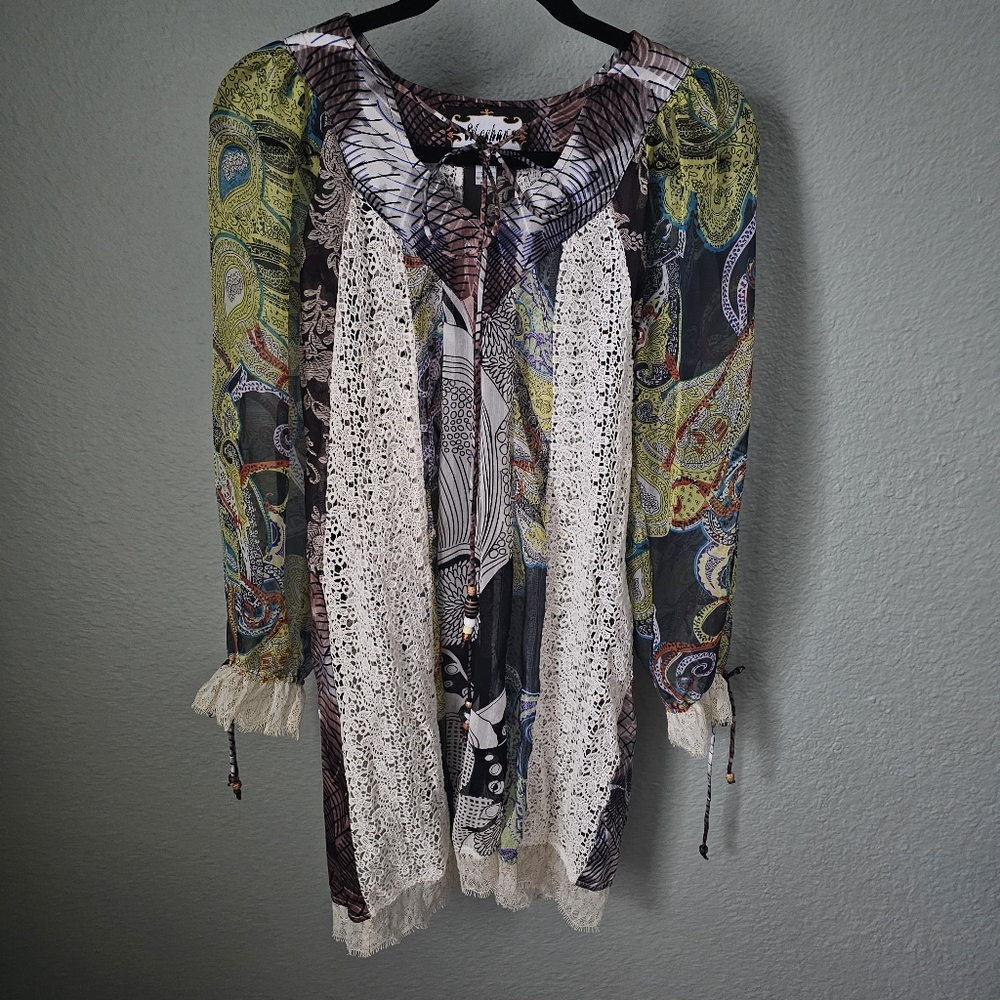 Meghan Los Angeles Lace Sheer Tunic Blouse Top Silk Cotton Blend Size 4